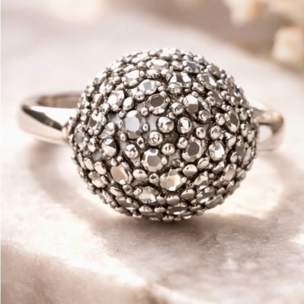 Vintage Sterling Silver Marcasite Dome Ring Size 9